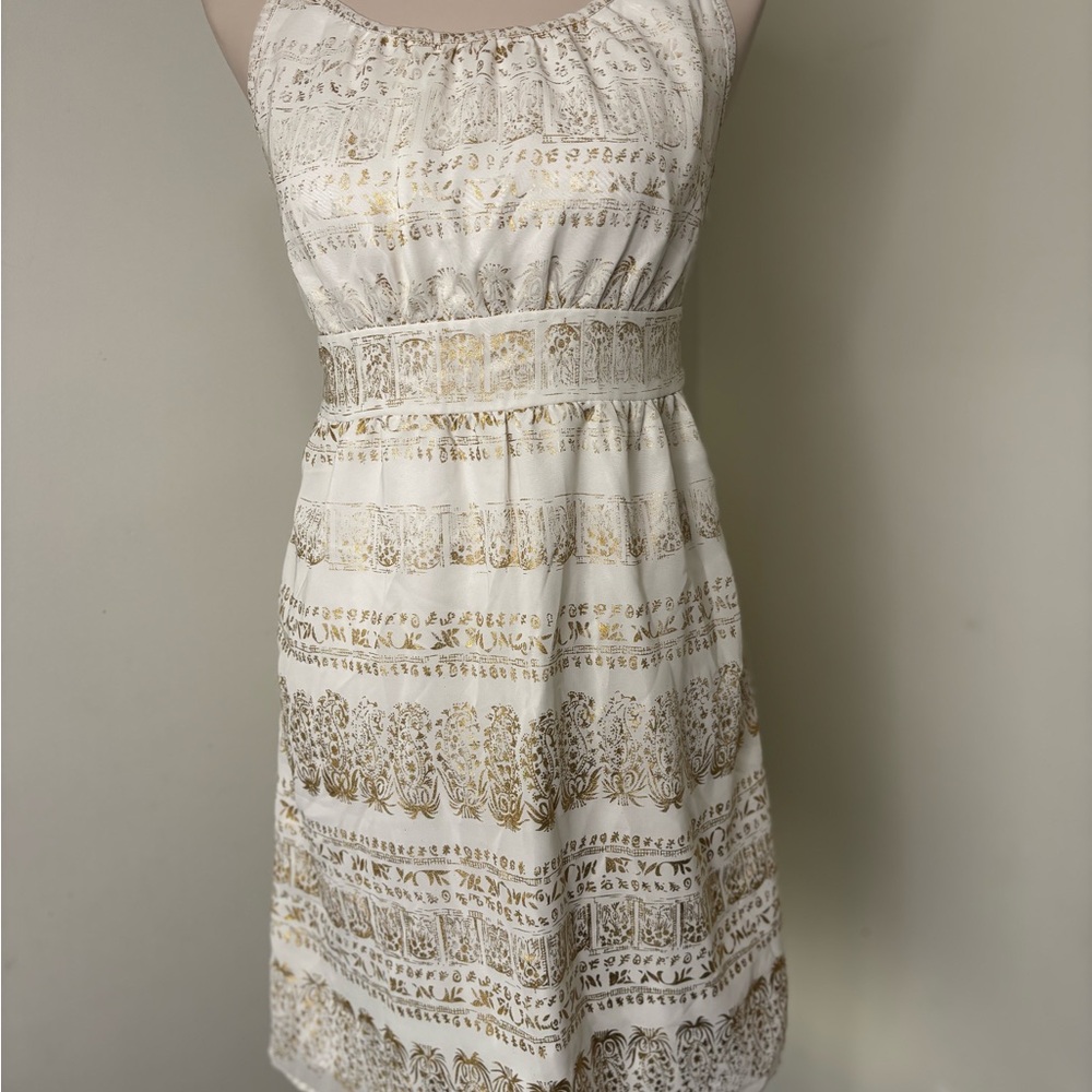 Elegant White and Gold Patterned Dress